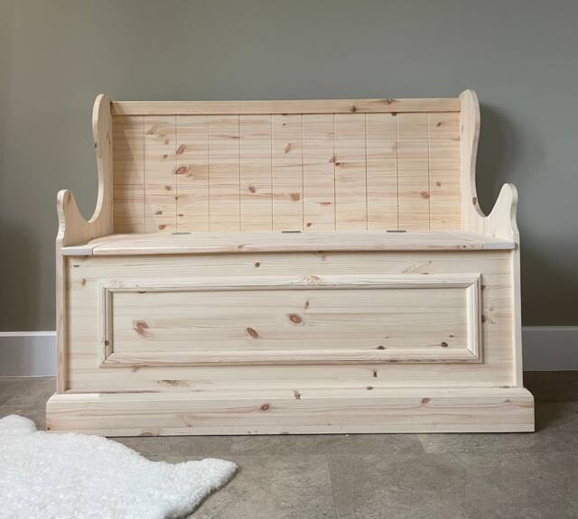 Unpainted Pine Storage Bench, Handmade Shoe Boot Room Furniture - image 1