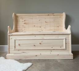 Unpainted Pine Storage Bench, Handmade Shoe Boot Room Furniture - thumbnail 1