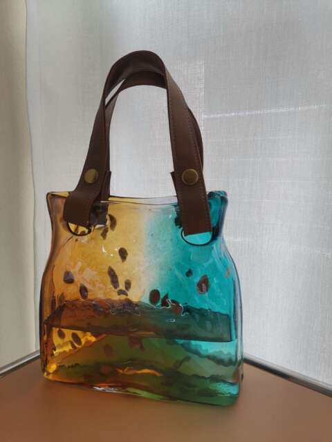 Murano Style Gradient Art Glass Handbag Handmade Unique Vase Table Centerpiece Decoration Flower Dried Arrangement Vases Wedding Gift - image 1