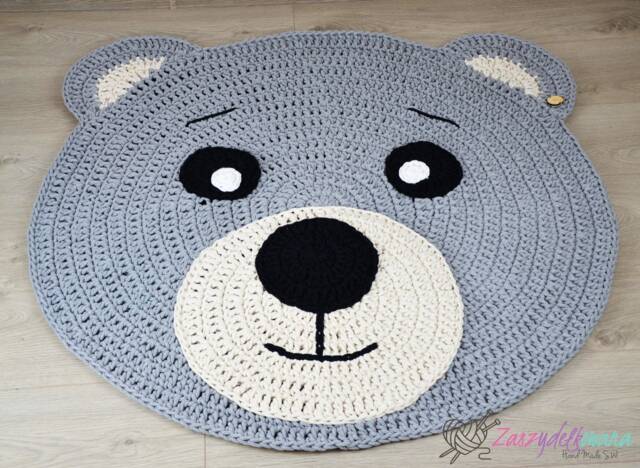 Crochet Teddy Bear Rug Gray Cotton Nursery Decor - image 1
