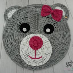 Crochet Teddy Bear Rug Gray Cotton Nursery Decor - thumbnail 3
