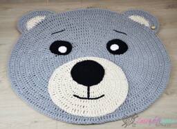 Crochet Teddy Bear Rug Gray Cotton Nursery Decor - thumbnail 1