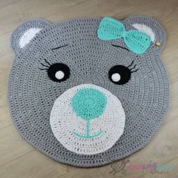 Crochet Teddy Bear Rug Gray Cotton Nursery Decor - thumbnail 2