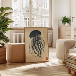 Black Jellyfish Poster - Minimal Japanese Ink Illustration Marine Graphic Art - thumbnail 2