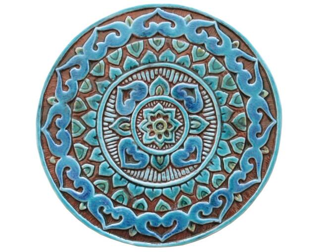 Ethnic Wall Hanging With Mandala Design For Outdoor Decor, Circle Ceramic Tile Kitchen Art, Mandalita 30cm Turquoise - image 1