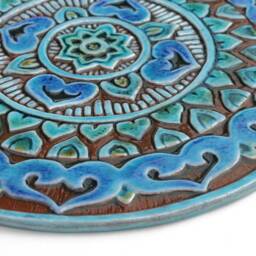 Ethnic Wall Hanging With Mandala Design For Outdoor Decor, Circle Ceramic Tile Kitchen Art, Mandalita 30cm Turquoise - thumbnail 2