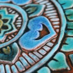 Ethnic Wall Hanging With Mandala Design For Outdoor Decor, Circle Ceramic Tile Kitchen Art, Mandalita 30cm Turquoise - thumbnail 3