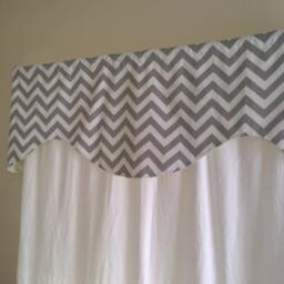 Gray Chevron Window Valance, Scalloped Lined Fabric - thumbnail 2