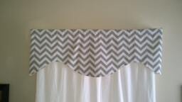 Gray Chevron Window Valance, Scalloped Lined Fabric - thumbnail 1