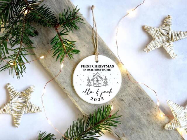 Personalised First Home Christmas Ornament - Customised Bauble Gift For New Couple Keepsake Xmas - image 1