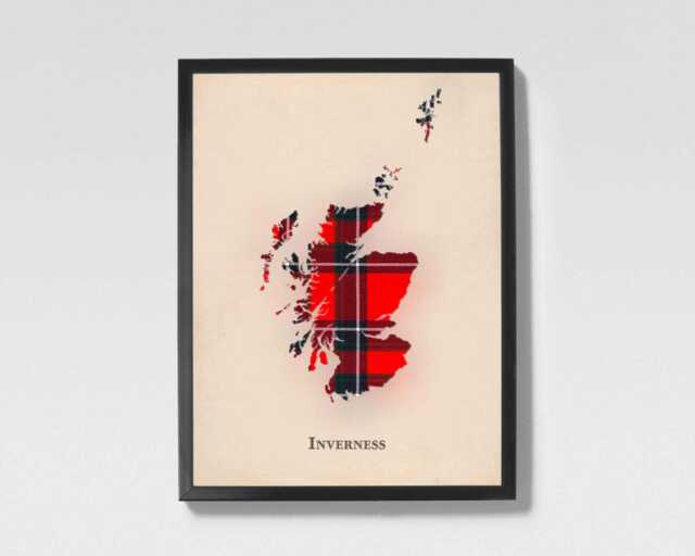 Clan Inverness Scottish Tartan Map - Of Scotland Family Wall Decor, Ready To Hang - image 1