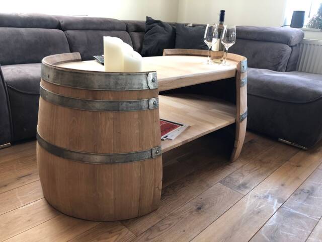 Long Coffee Table Made Of Wine Barrel Halves Natural - image 1