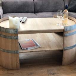 Long Coffee Table Made Of Wine Barrel Halves Natural - thumbnail 2