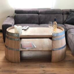 Long Coffee Table Made Of Wine Barrel Halves Natural - thumbnail 3