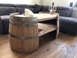 Long Coffee Table Made Of Wine Barrel Halves Natural