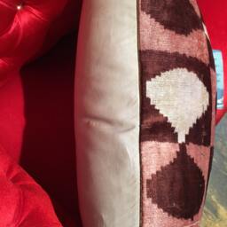 Burgundy Velvet Pillow Cover Handwoven Silk Ikat Lumbar Cushion - thumbnail 3