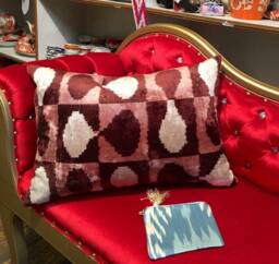 Burgundy Velvet Pillow Cover Handwoven Silk Ikat Lumbar Cushion