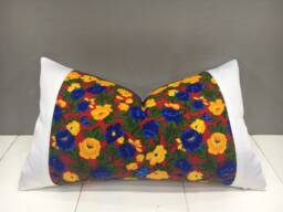 Floral Ikat Lumbar Pillow Cover, Red & Blue Accent - 12x20 - thumbnail 1