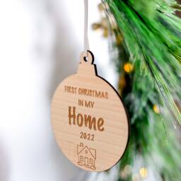 First Christmas in New Home Tree Wooden Ornament 2024 With Satin Ribbon - Engraved Wood - thumbnail 2