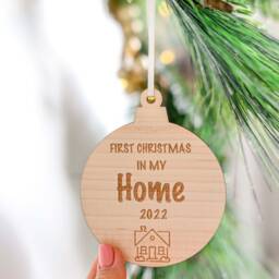 First Christmas in New Home Tree Wooden Ornament 2024 With Satin Ribbon - Engraved Wood - thumbnail 3