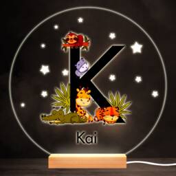 Sleeping Baby Safari Animals Letter K Round Personalised Gift Lamp Night Light - Bedroom - thumbnail 1