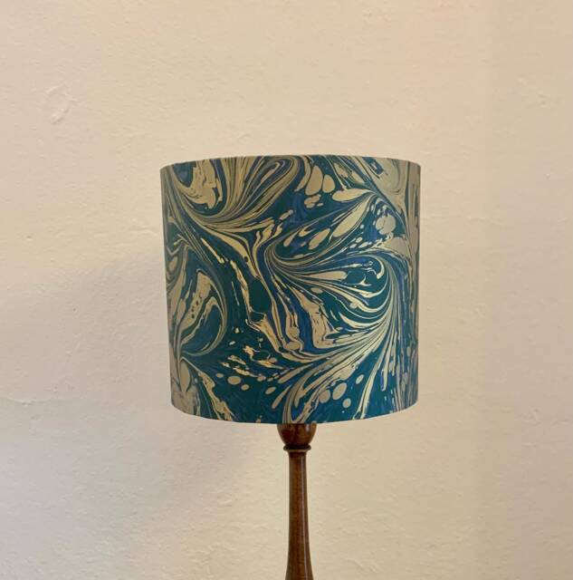 Handmade Drum Lampshade in Marbled Paper - image 1