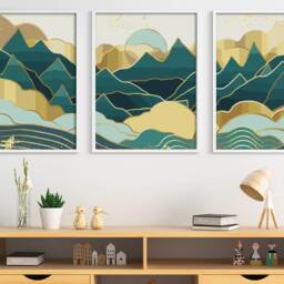 Mid Century Mountain Art Print Gold & Green Abstract Landscape - thumbnail 3