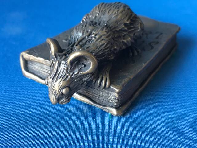 Cold Cast Bronze Mouse Figurine On Robbie Burns Book - Made in UK - image 1