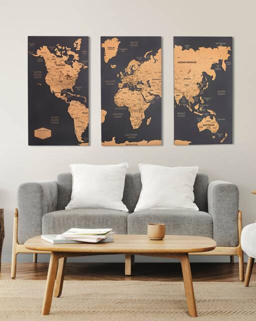 World Map Wall Art With Free Pins, Cork Push Pin Board, Travel Of The Decor, Wooden Apartment Decor - image 1