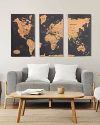 World Map Wall Art With Free Pins, Cork Push Pin Board, Travel Of The Decor, Wooden Apartment Decor