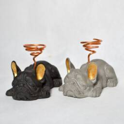 French Bulldog Airplant Holder With Painted Gold Ears - Decorative Object - thumbnail 2
