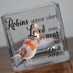 Personalised Robin Memorial Glass Tea Light Holder - thumbnail 4