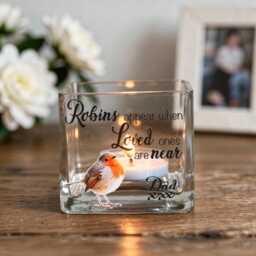 Personalised Robin Memorial Glass Tea Light Holder - thumbnail 2