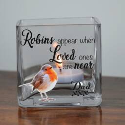 Personalised Robin Memorial Glass Tea Light Holder - thumbnail 3