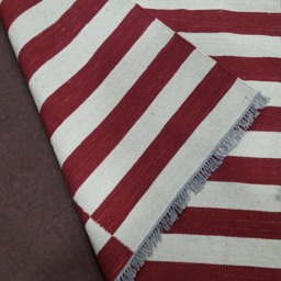 Red & White Striped Kilim Rug, Custom Handmade Wool Area Modern Flatweave - thumbnail 3