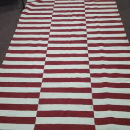 Red & White Striped Kilim Rug, Custom Handmade Wool Area Modern Flatweave - thumbnail 1