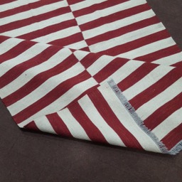 Red & White Striped Kilim Rug, Custom Handmade Wool Area Modern Flatweave - thumbnail 4