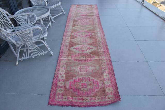 Herki Rug, Rugs For Kitchen, Anatolian Turkish 2.7x11.5 Ft Area Vintage , Pink Antique Rugs, Outdoor Living Room Rug - image 1