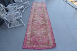 Herki Rug, Rugs For Kitchen, Anatolian Turkish 2.7x11.5 Ft Area Vintage , Pink Antique Rugs, Outdoor Living Room Rug - thumbnail 1