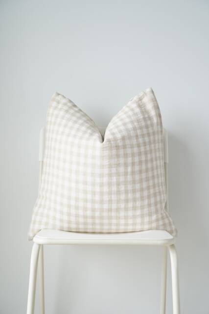 Hmong Textile Pillow Cover Natural Dyed Batik, Cream Tan Checkered - image 1