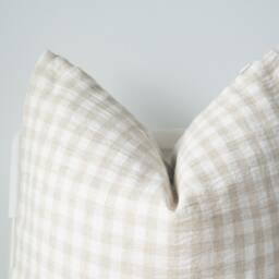 Hmong Textile Pillow Cover Natural Dyed Batik, Cream Tan Checkered - thumbnail 2