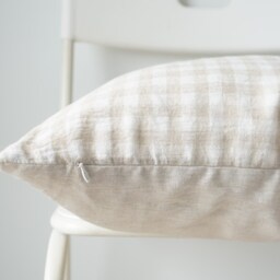 Hmong Textile Pillow Cover Natural Dyed Batik, Cream Tan Checkered - thumbnail 3