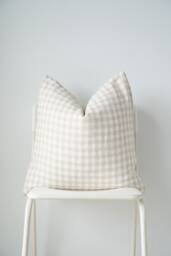 Hmong Textile Pillow Cover Natural Dyed Batik, Cream Tan Checkered - thumbnail 1
