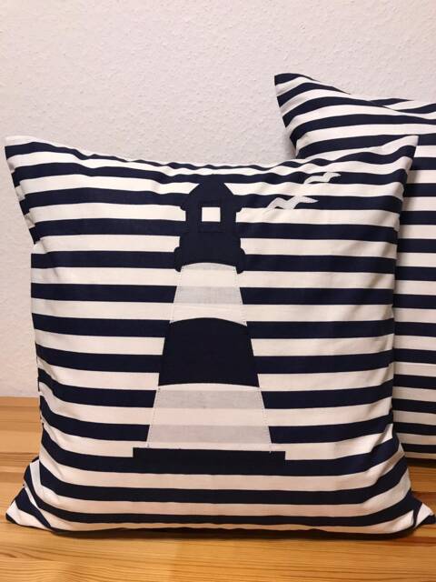 1x Maritime Cushion Cover, Country Style Decorative Cushion, Lighthouse Blue Striped - image 1