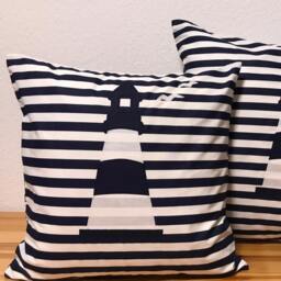 1x Maritime Cushion Cover, Country Style Decorative Cushion, Lighthouse Blue Striped - thumbnail 2