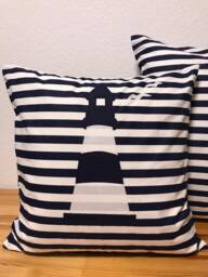 1x Maritime Cushion Cover, Country Style Decorative Cushion, Lighthouse Blue Striped - thumbnail 1