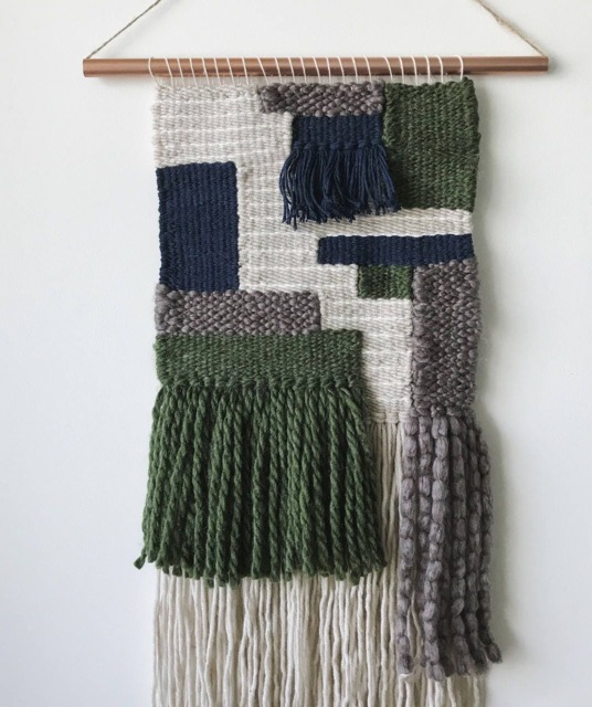 Purple Green Striped Hand Woven Wall Hanging, Medium Weaving, Statement Art, Yarn Tapestry, Weaving - image 1