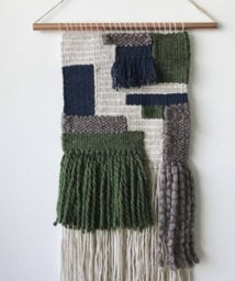 Purple Green Striped Hand Woven Wall Hanging, Medium Weaving, Statement Art, Yarn Tapestry, Weaving