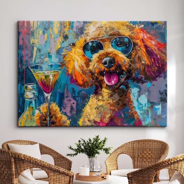Poodle Toasting Drink Glasses Dog Pet Art Abstract Oil Painting Framed Poster Print & Canvas Wall Living Home Decor Interior Gift - image 1