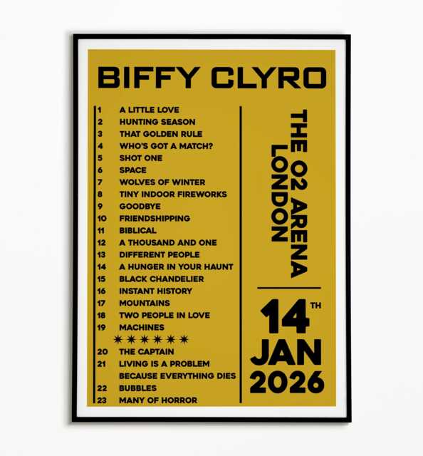 Biffy Clyro Setlist Print 14Th January 2026 London O2 Arena - Indie Rock Music - image 1